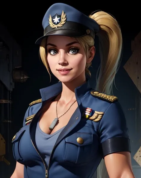 sonyamk11, blonde hair, looking at viewer, blue shirt, long hair, brown eyes,
cleavage,
upper body, standing, smile, military base,
(insanely detailed, beautiful detailed face, masterpiece, best quality) <lora:Sonyamk11-10v6:1>