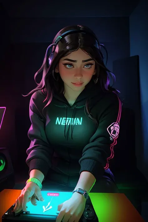 DEN_violet_myersMK2,
sitting at a computer wearing headphones and playing games (holding a controller:1.2) wearing a hoodie in a (neon lit room:1.3), (gamer:1.2), gaming, gamer girl, games, (purple lighting, neon:1.2),
bokeh, f1.4, 40mm, photorealistic, raw, 8k, textured skin, skin pores, intricate details <lora:epi_noiseoffset2:1>, epiCRealism, <lora:ClothingAdjuster3:-1.0>