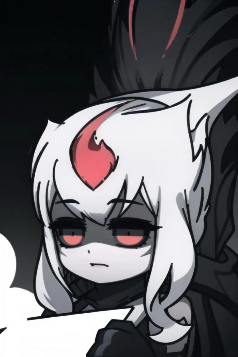 best quality, intricate details,
1girl, <lora:evelynnDefaultLora_evelynnv1:0.8> Evelynn_Default, slit_pupils, glowing_eyes, black_sclera, white_hair,
<lora:chibiPtArtstyleLocon_v11:0.8> chibi,