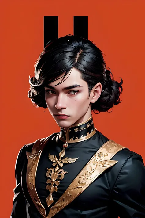 (masterpiece, best quality:1.3), english text, cover, simple background, 1male, upper body, fashion style hair, black costume, fashion, detailed face, detailed illustration  <lora:text cover-v1.3:0.7>