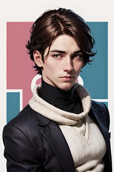 (masterpiece, best quality:1.3), english text, cover, simple background, 1male, mature male, upper body, fashion style hair, pink turtleneck sweater, fashion, detailed face, detailed illustration <lora:text cover-v1.3:0.7>