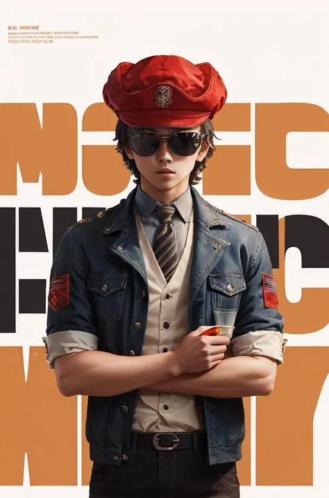 (masterpiece, best quality:1.3), english text, cover, <lora:text cover-v1.3:0.9>, 1boy, upper body, peaked cap, sunglasses,