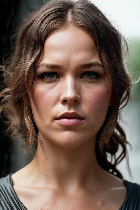 beautiful woman (Rond4R0u53y2-330:.99), beautiful hair, ((portrait)), (closeup:1.2), ((from the waist up)), (( sidewalk, heavy rain, raining :1.2)) , natural skin texture, (( Midi Dress :1.2)), 24mm, 4k textures, soft cinematic light, adobe lightroom, photolab, hdr, intricate, elegant, highly detailed, sharp focus, ((((cinematic look)))), soothing tones, insane details, intricate details, hyperdetailed, low contrast, soft cinematic light, exposure blend, hdr, faded, now, ("I've got a bad feeling about this.":1.1)