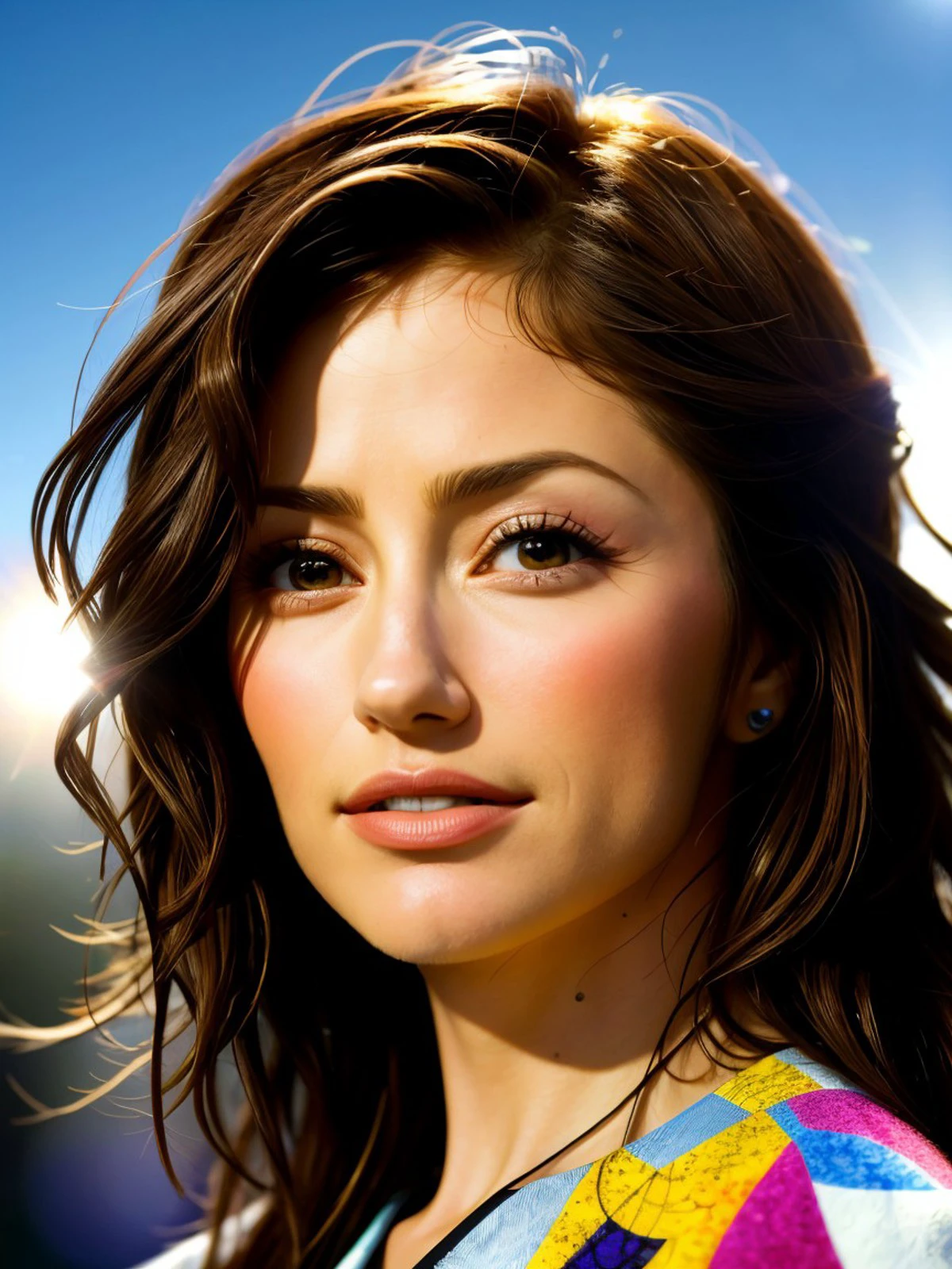 (abstract interpretation, non-objective, color field, patterned, Kandinsky style:1.15), <lora:sd15_locon_MinkaKelly_24_v1-000014:.9> MinkaKelly, focus on eyes, close up on face, hair styled as curly bangs hair, lens flare