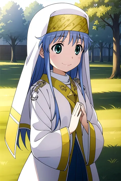 masterpiece, 1girl, index, smile, outside, park, trees, grass