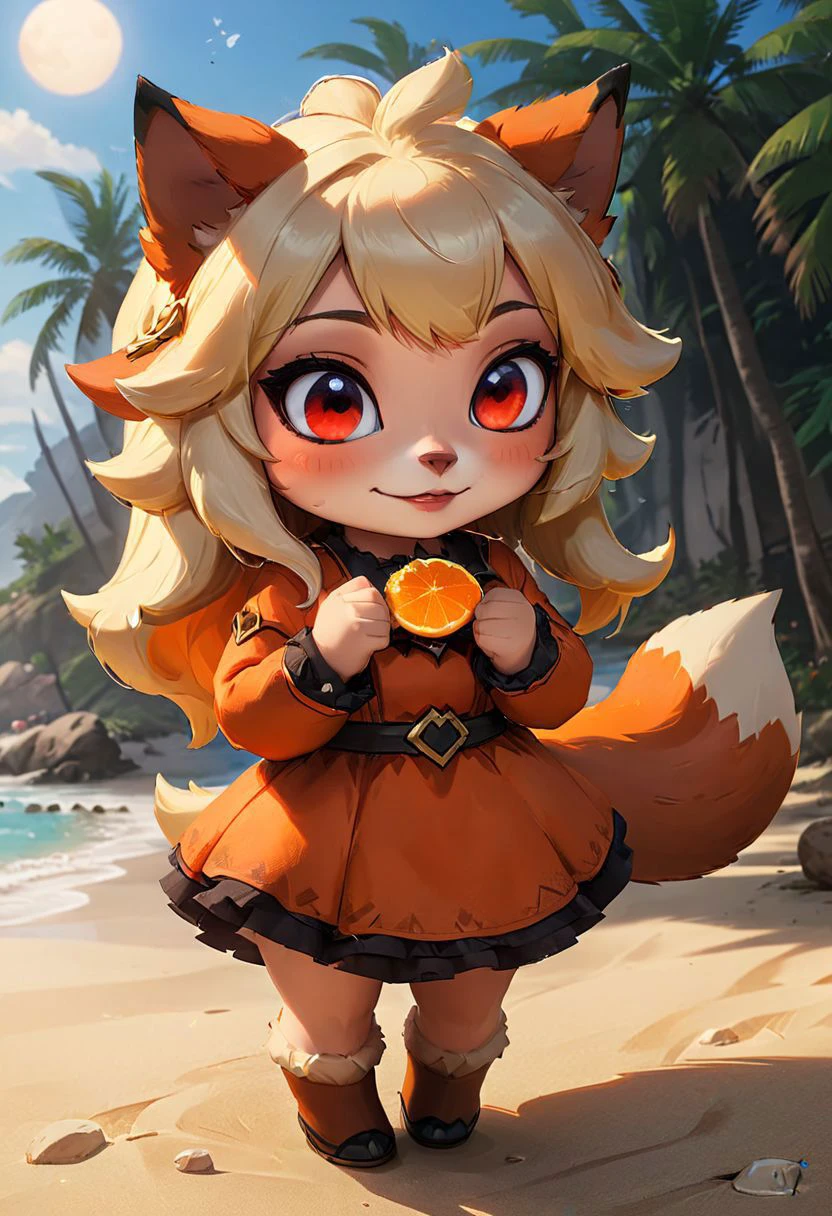 furry fox girl, ((brown fox)), (chibi),
bad fox, with red big eyes, beach,
(orange) dress, portrait, long blonde hair,
Hyperrealistic art high-quality portrait flat matte drawing of a cute Nendoroid and cartoon style, anime flat style, thick drawing, medium close-up", (solo:1.2), photorealistic:1.5, 8k, texture skin, realistic skin, detailed skin, highest detailed, extreme detailed, 8k wallpaper, colorful, (dark magic), ring with the stone, (intricate details), (hyperdetailed), 8k hdr, high detailed, lot of details, high quality, soft cinematic light, atmospheric perspective (focus on), color Ink wash painting, Extremely high-resolution details, photographic, realism pushed to extreme, fine texture, incredibly lifelike,