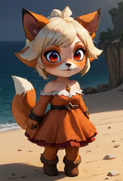 furry fox girl, ((brown fox)), (chibi),
bad fox, with red big eyes, beach,
(orange) dress, portrait, long blonde hair,
Hyperrealistic art high-quality portrait flat matte drawing of a cute Nendoroid and cartoon style, anime flat style, thick drawing, medium close-up", (solo:1.2), photorealistic:1.5, 8k, texture skin, realistic skin, detailed skin, highest detailed, extreme detailed, 8k wallpaper, colorful, (dark magic), ring with the stone, (intricate details), (hyperdetailed), 8k hdr, high detailed, lot of details, high quality, soft cinematic light, atmospheric perspective (focus on), color Ink wash painting, Extremely high-resolution details, photographic, realism pushed to extreme, fine texture, incredibly lifelike,