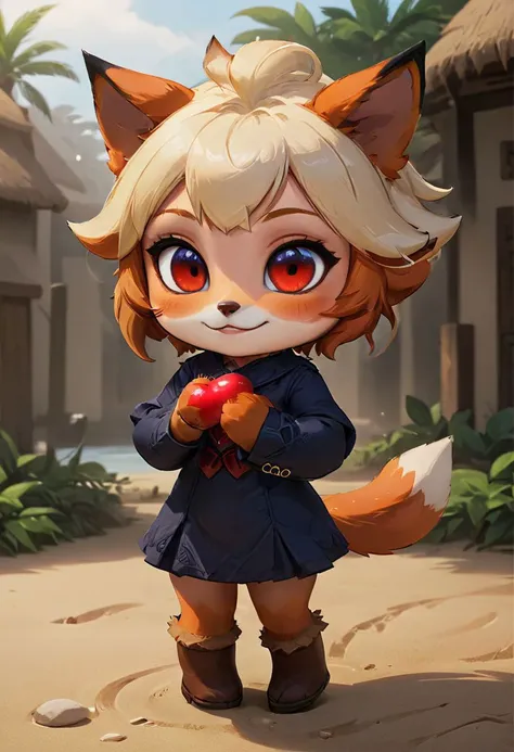 furry fox girl, ((brown fox)), (chibi), 
bad fox, with red big eyes,  beach,
(orange) dress, portrait, long blonde hair,
Hyperrealistic art high-quality portrait flat matte drawing of a cute Nendoroid and cartoon style, anime flat style, thick drawing, medium close-up", (solo:1.2), photorealistic:1.5, 8k, texture skin, realistic skin, detailed skin, highest detailed, extreme detailed, 8k wallpaper, colorful, (dark magic), ring with the stone, (intricate details), (hyperdetailed), 8k hdr, high detailed, lot of details, high quality, soft cinematic light, atmospheric perspective (focus on), color Ink wash painting, Extremely high-resolution details, photographic, realism pushed to extreme, fine texture, incredibly lifelike,