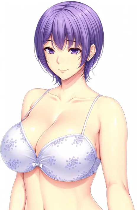 Simple Background, White Background,
bare shoulders, breasts, cleavage, collarbone, floral print,lingerie,bra,
<lora:Mashiro_Momotani_BakuAne2-KK77-V1:0.7>,
purple eyes, purple hair,Bangs,short hair,
<lora:Oda_Non_Style-KK77-V2:0.3>,<lora:more_details:0.1>,
1 girl, 20yo,Young female,Beautiful Finger,Beautiful long legs,Beautiful body,Beautiful Nose,Beautiful character design, perfect eyes, perfect face,expressive eyes,perfect balance,
looking at viewer,(Focus on her face),closed mouth, (innocent_big_eyes:1.0),Light_Smile,
official art,extremely detailed CG unity 8k wallpaper, perfect lighting,Colorful, Bright_Front_face_Lighting,White skin,
(masterpiece:1.0),(best_quality:1.0), ultra high res,4K,ultra-detailed,
photography, 8K, HDR, highres, absurdres:1.2, Kodak portra 400, film grain, blurry background, bokeh:1.2, lens flare, (vibrant_color:1.2),professional photograph,
(Beautiful,large_Breasts:1.4), (beautiful_face:1.5),(narrow_waist),