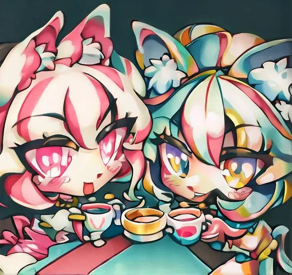 milk cup,with cat ear, silver wind, pink,golden, masterpiece, high quality,black edge,white background <hypernet:m2it:1>
