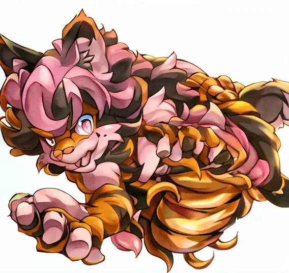 tiger with cat ear, silver wind, pink,golden, masterpiece, high quality,black edge,white background <hypernet:m2it:1>