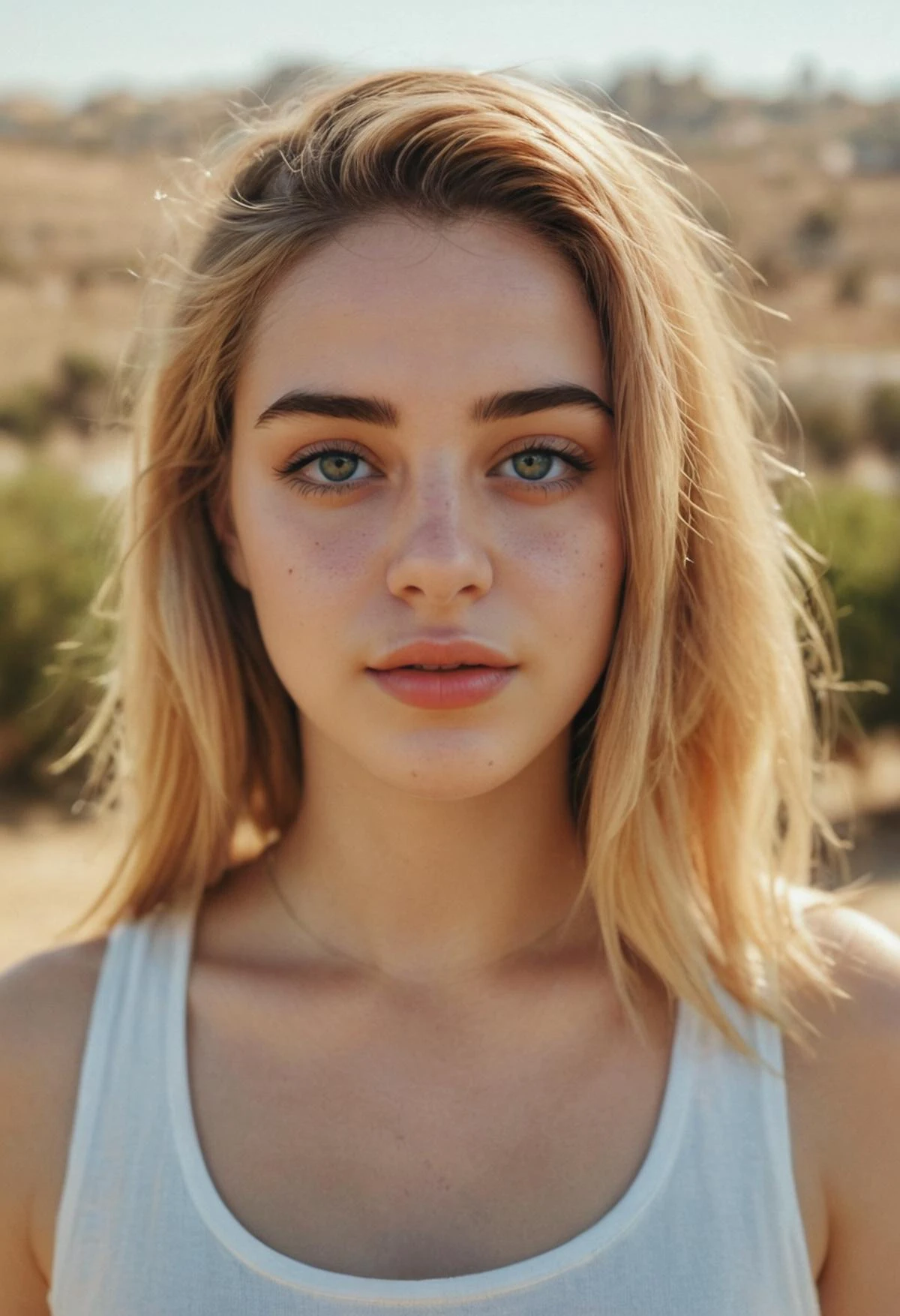 photo, woman posing, photoshoot, Israeli Instagram model, sunny, (Billie Eilish:0.2), filter, film grain, <lora:Beautify-Supermodel-SDXL:0.6> <lora:skin_4-000015:0.35>