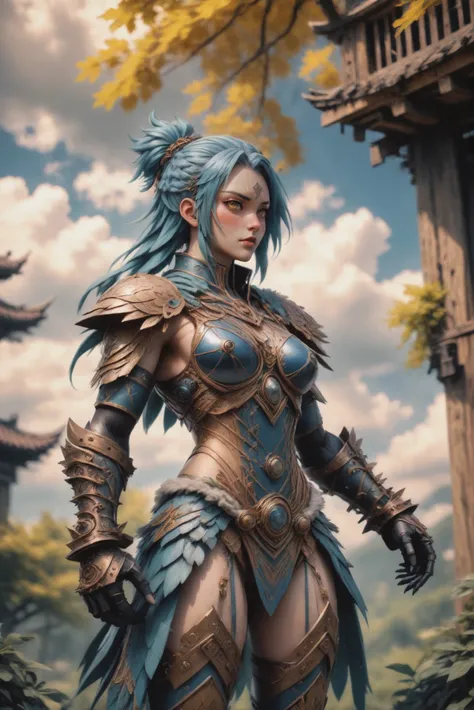 anime style, bronze forest automaton, full body, character concept art, 1girl, woman, (full body:1.2), 1boy, man, solo, [:formal costume design,:0.2] barbarian, chinese, steelblue hair, (athletic:1) build, old, bombshell hair, ginger hair, Four Strand Braid, wide hips, narrow waist, tall, thicc hourglass figure,(muscular legs:0.25), skindentation, caucasian, golden hour, blue sky, clouds, scenery, religious tea shop by a hardystonite mine<lora:EnvyStarlightBronzeOrder01:1>