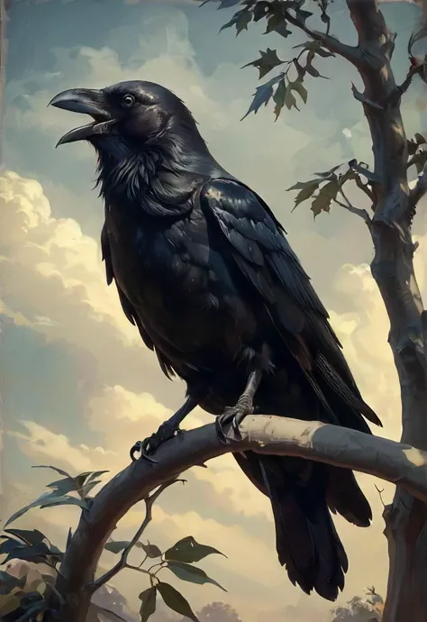 talking crow asking to join the murder untamed and free, polite, longing, intricate, atmospheric, shadows, low-key, <lora:EldritchRomanceIllustration:0.8>