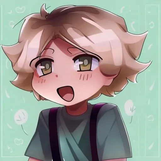 a art of cute boy with short blonde hair and soft green shirt brown eyes shy emote in style of vrcty