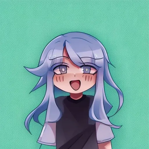 a cute girl with soft blue hair and black shirt in style of vrcty
