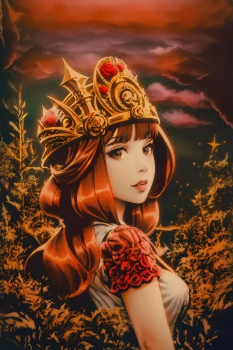 (masterpiece, best quality), intricate details, 1girl, queen, space background, official art, MeliesVDL <lora:MeliesVDLa-000005:1>