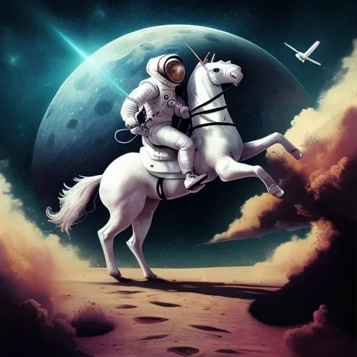 astronaut riding a unicorn on the moon