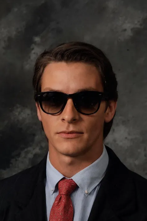 <lora:school_yearbook_photos:0.45>, school yearbook photos, background, portrait, raw photo, upper body
<lora:Patrick Bateman 100:0.7> a man, wearing a raincoat, wearing a black suit with a red tie, wearing sunglasses,