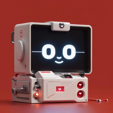 no human,white robot man , red eyes, cables, solo, screen, heart, grey background, glowing, clean background (illustration:1.0), masterpiece, best quality,smile, <lora:cute robota_v1:0.75>