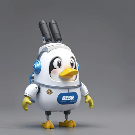 Duck robot, no man, standing, full body, duck beak, blue background, non-humanoid robot (illustration:1.0), masterpiece, best quality,<lora:cute robota_v1:0.75>