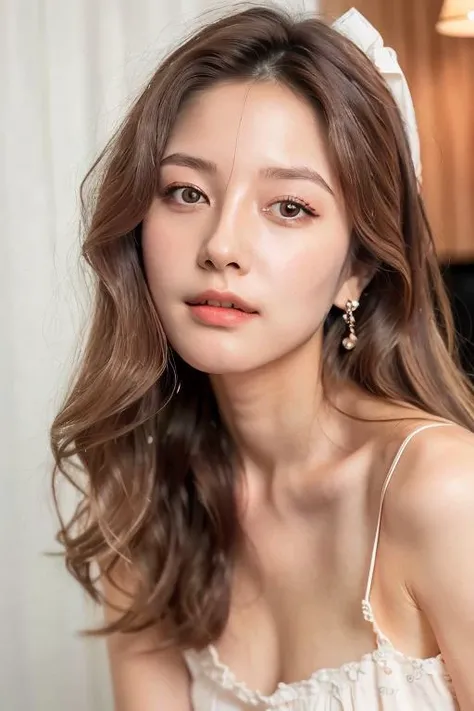 from side,close up of 1 girl, long wavy hair,blush, (white detailed skin), full makeup, sharp focus, HDR, 8K, (masterpiece), <lora:PMN_2:1>