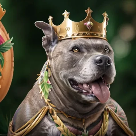 a highly detailed high quality (photorealistic:1.4) full body portrait image of a (gleeful and majestic king:1.3) <lora:Malu:1> dog the third wearing a (burger king crown:1.2) and (ruler of all the Hawaiian kingdoms:1.45) and cherished among all those that know him, background is lush Hawaiian palace lined with bacon strips and golden challises, gems, jewels, swimming pools, water falls, rainbows, Canon 5D, award winning photography, soft bokeh, sharp focus, intricate details, UHD 4 k, cinematic lighting, vivid colors