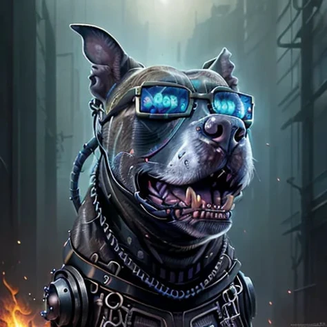 a high quality (close up portrait:1.3) of a (<lora:Malu:1> dog:1.4) (wearing Gargoyles Ansi Classics black sunglasses:1.4) and starring in the movie: "(The Terminator:1.25)" (1984), (movie poster:1.35), (background is cybernetic alien robots:1.2), (fire:1.4), (lava:1.4), (sci-fi:1.5), 25mm, Canon 5D Mark IV, UHD 4 k, award winning photography,25mm, Canon 5D Mark IV, UHD 4 k, award winning photography, soft bokeh, sharp focus, vibrant colors, ultrarealistic, masterpiece, trending on Artstation, featured on pixiv, cinematic lighting, moody lighting, hyper detailed, 8 k, unreal engine 5, intricate details, Alex Grey, Wayne Barlowe, Larry Elmore, Tim Hildebrandt, Donato Giancola, Andreas Rocha, Bruce Pennington, (cyberpunk:1.2)