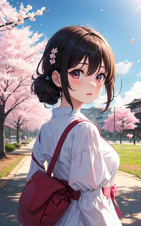 1girl, tomori, wedding, park, sakura, sunshine
