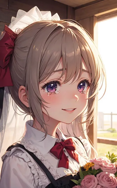1girl, master piece, tomori, wedding, <lora:TomoriNao_tomoriV1:0.2>, smile, small face, sakura, happy, tears