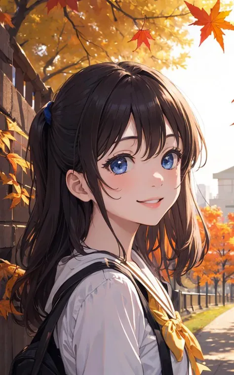 1girl, master piece, park , tomori, small face, smile, <lora:TomoriNao_tomoriV1:0.6>, sun shine, autumn