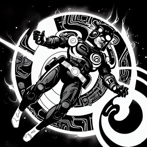 60s scifi ink comic by Jack Kirby, <lora:YinYangTech:0.8> yinyangtech , flow,