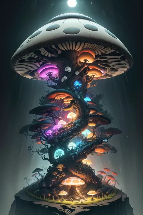 An award-winning digital image of a yinyangtech giant mushroom, colorful, horror, (masterwork:1.2), (dynamic lighting:1.1), intricate details, hd, 8k, flow<lora:morph_YinYangTech-20:0.621>