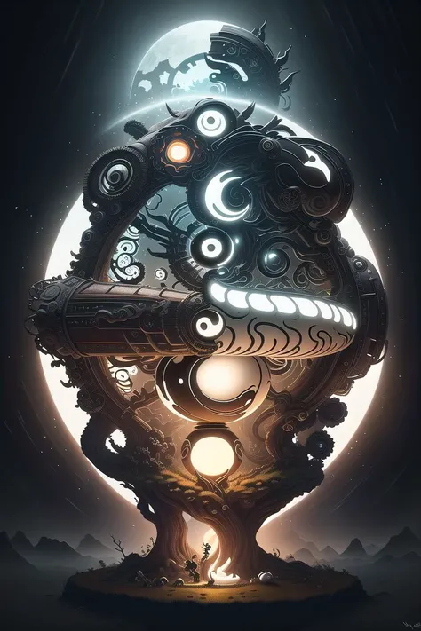 An award-winning digital image of a yinyangtech giant mushroom, sunshafts, horror, (masterwork:1.2), (dynamic lighting:1.1), intricate details, hd, 8k, yinyang, scifi<lora:morph_YinYangTech-20:0.795>
