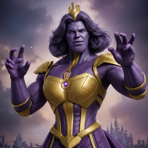 (Thanos:1.1) being a (disney:1.1) (princess:1.1), princess thanos, avangers, marvel fight, marvel heroes, superpowered girls, two hands, five fingers on each hand