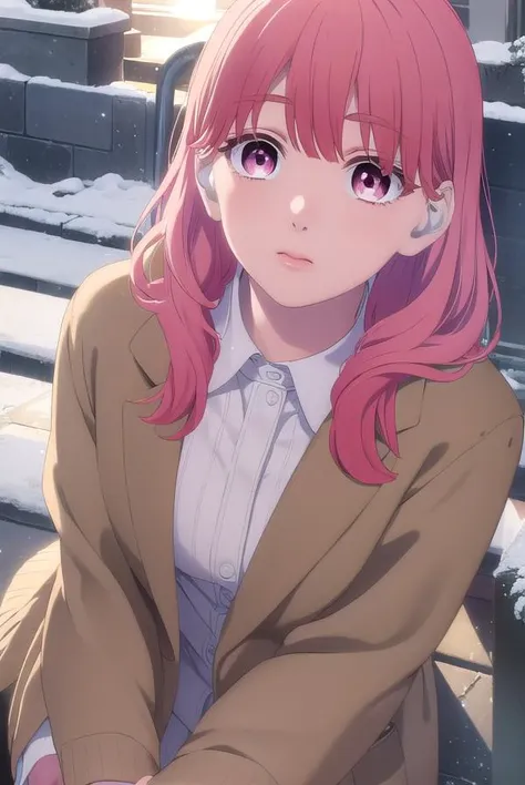 yukiitose, <lora:yuki itose-alpha-lora-nochekaiser:1>,
yuki itose, long hair, pink hair, red hair, (pink eyes:1.3),
BREAK shirt, long sleeves, jacket, white shirt, collared shirt, brown jacket,
BREAK outdoors, city, snow, snowflake, sun, clouds,
BREAK looking at viewer, (cowboy shot:1.5),
BREAK <lyco:GoodHands-beta2:1>, (masterpiece:1.2), best quality, high resolution, unity 8k wallpaper, (illustration:0.8), (beautiful detailed eyes:1.6), extremely detailed face, perfect lighting, extremely detailed CG, (perfect hands, perfect anatomy),