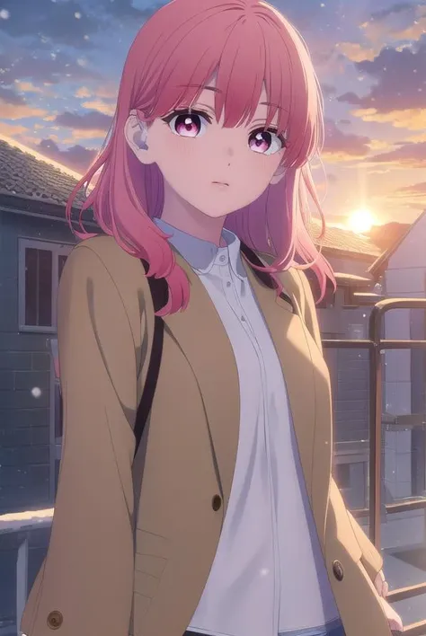 yukiitose, <lora:yuki itose-alpha-lora-nochekaiser:1>,
yuki itose, long hair, pink hair, red hair, (pink eyes:1.3),
BREAK shirt, long sleeves, jacket, white shirt, collared shirt, brown jacket,
BREAK outdoors, city, snow, snowflake, sun, clouds,
BREAK looking at viewer, (cowboy shot:1.5),
BREAK <lyco:GoodHands-beta2:1>, (masterpiece:1.2), best quality, high resolution, unity 8k wallpaper, (illustration:0.8), (beautiful detailed eyes:1.6), extremely detailed face, perfect lighting, extremely detailed CG, (perfect hands, perfect anatomy),