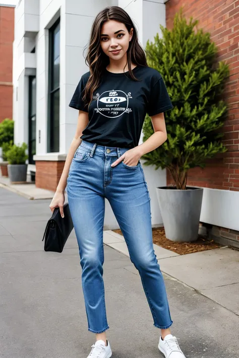 (full body shot:1.4), <lora:sd15_ShaelahMcGilton_v1:.9> ShaelahMcGilton wearing a t-shirt and jeans