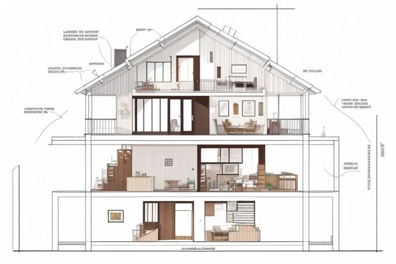 ((Interior cross section of 2-story midwest home)), 2D, line drawing, sketch, linear of cross section masterpiece,best quality,indoors,no humans,scenery,simple background,building,architecture,lineart, 
<lora:Architectural cross section perspective:0.7>,