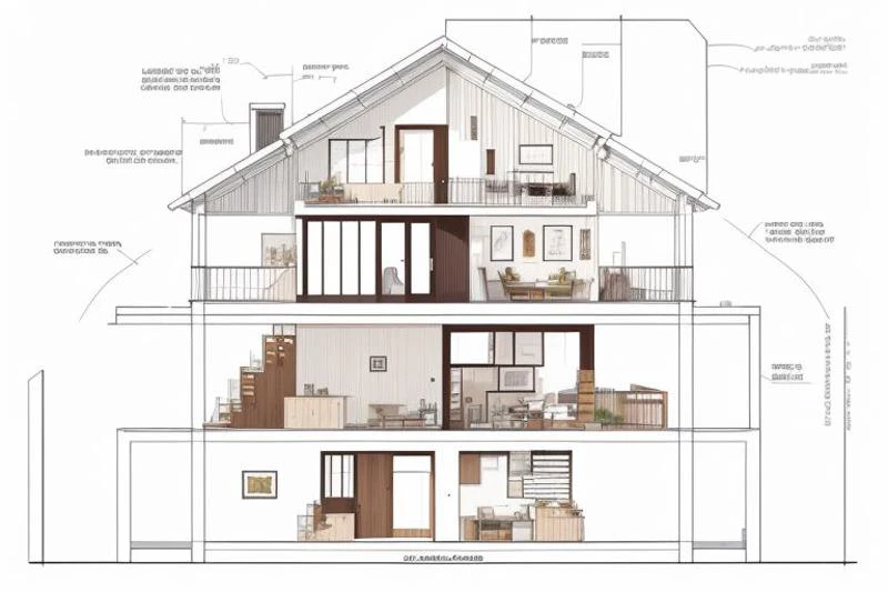 ((Interior cross section of 2-story midwest home)), 2D, line drawing, sketch, linear of cross section masterpiece,best quality,indoors,no humans,scenery,simple background,building,architecture,lineart, 
<lora:Architectural cross section perspective:0.7>,