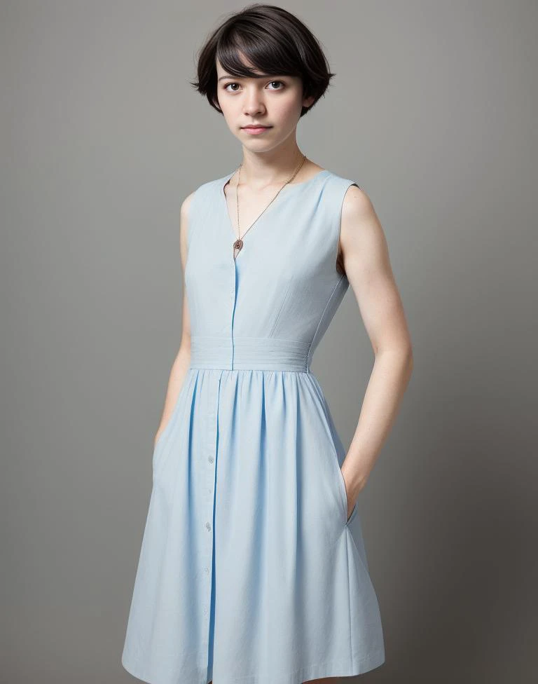 standing,posing for a picture, a 28yo, in a summer dress, <lora:EnbyGenderless_Mix_SD1.5:0.8> genderless, androgynous, masculine, flat chest