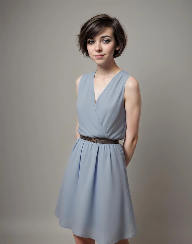 standing,posing for a picture, a 28yo,  short length hair, in a summer dress,  <lora:EnbyGenderless_Mix_SD1.5:0.8> genderless, androgynous, masculine,  flat chest