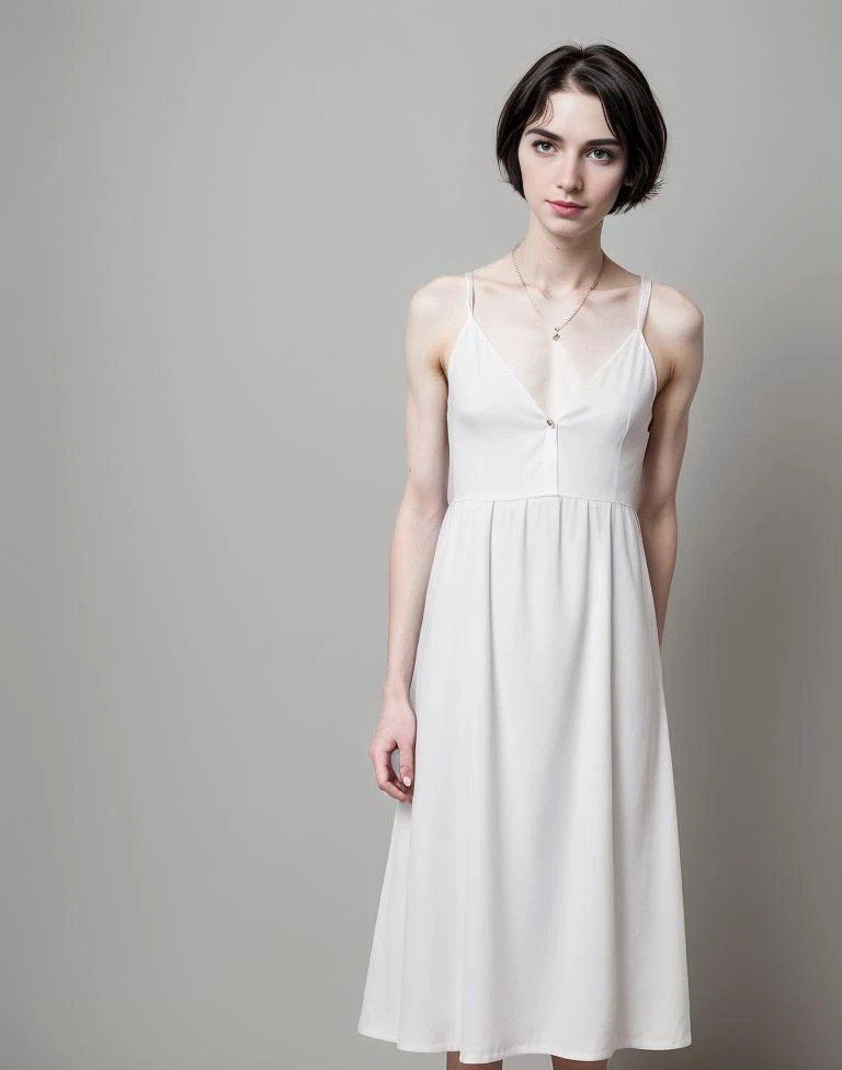 standing,posing for a picture, a slender thin 28yo man, in a summer dress, <lora:EnbyGenderless_Mix_SD1.5:0.8> genderless, androgynous, masculine, flat chest