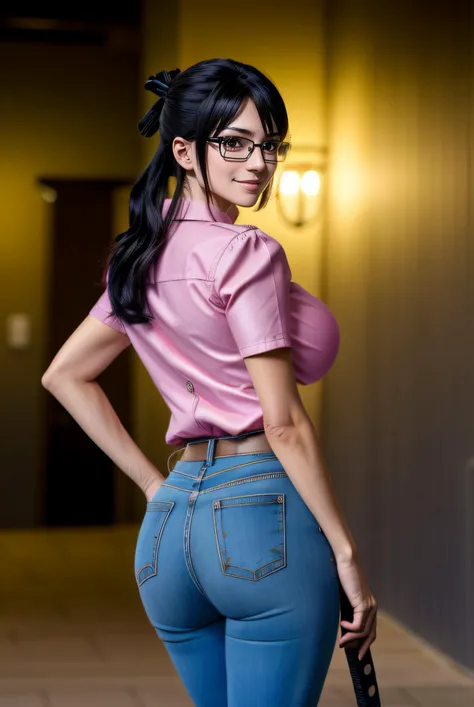 <lora:tashigi-nvwls-v1:0.9> tashigi, (((black eyes, glasses))), (anime style),masterpiece, best quality, ultra-detailed, glistening shiny, glowing light, ray tracing, HDR, deph of field, (perfect face, detailed face, detailed eyes),(cleavage),8k,HD,ultra realistic face, ray tracing, perfect lighting, best quality, ultra-detailed, shiny eyes, (looking at viewer, sensual smile:1.1)