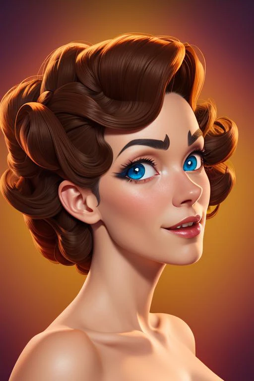 illustration, Animation, Disney, (masterpiece:1.2), (highres, absurdres:1.2)  anime style, middle shot, erotic face expression , beautiful mature  woman, symmetrical,The curvy/tall/tomboyish  form body, Olive brown    skintone color, Pin curls hairstyle, Topaz eyes colors, Sexy Devil outift , gentle, fantasy  background, facing viewer, detailed,
natural volumetric lighting, studioligthing,