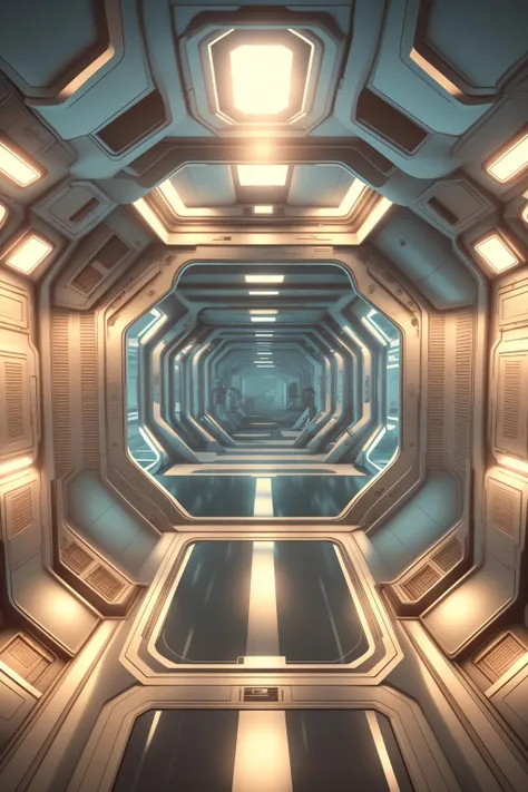 a large building with a bunch of stairs , a futuristic space station with a large window