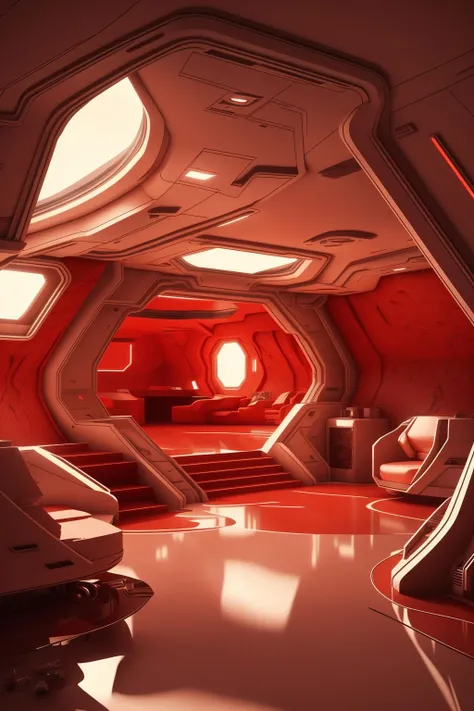 award winning interior design of a house on Mars, red planet, futuristic,