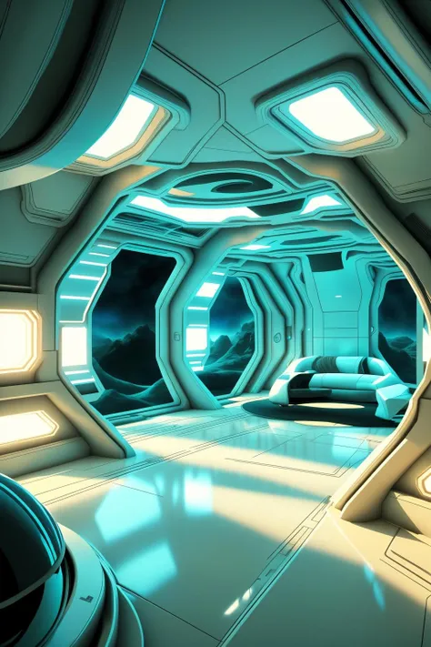 award winning interior design of a house in alien planet, futuristic,