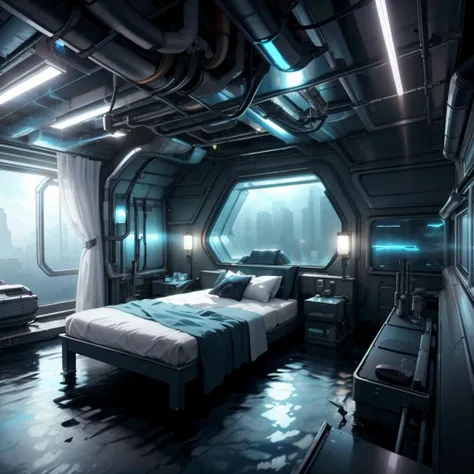 <lora:futuristic_interior_composer:0.8>, bed room  ,    <lora:HydroTech-20:0.7> hydrotech , scifi,