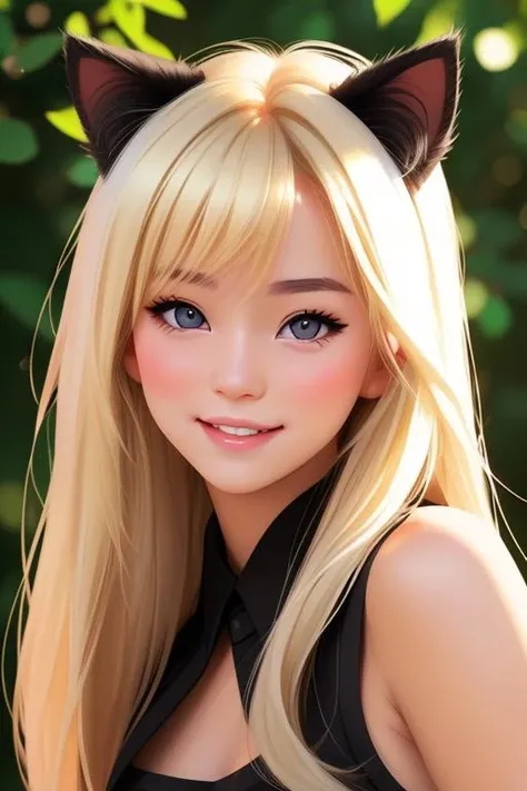 looking at you, cute, cat ears, blonde, black eyes, portrait, girl, photorealistic, real, best quality, 8k, teenager, portrait, asian, teenage, beautiful, blonde, cute, white color skin, extremely beautiful, looking in front, black hair, smiling, cute, smiling, best render, best face <lora:girls_s4:0.8>